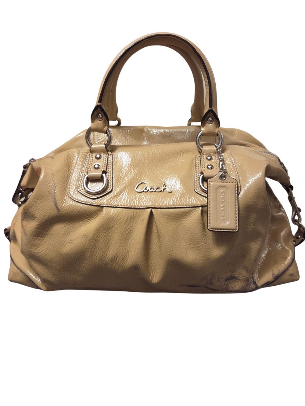 Coach Ashley Satchel, Patent Leather, Taupe/Purple